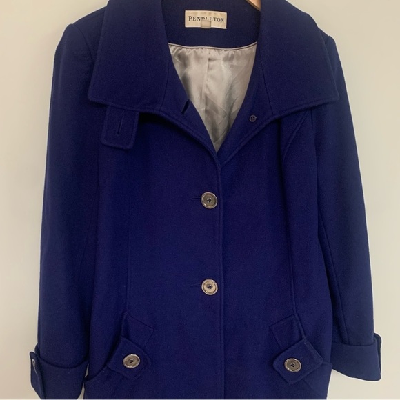 Pendleton Vintage Wool Coat Single-Breasted Button Outerwear Blue Size 10 Petite - Picture 3 of 9